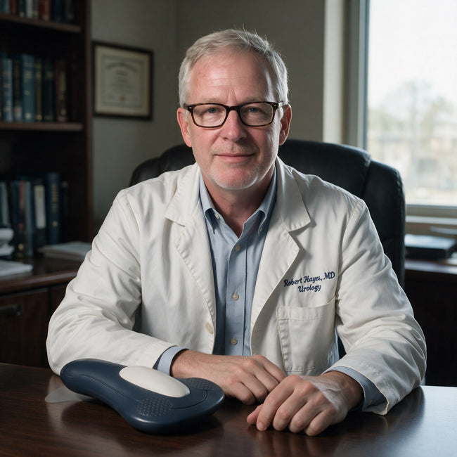 Dr. Robert Hayes, urologist, at his desk with NeuroPulse