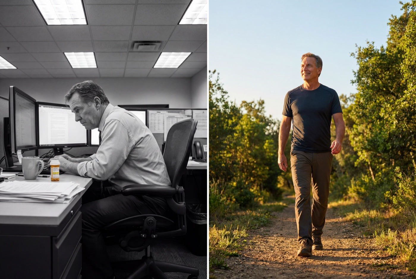 Contrast: sedentary office life vs active outdoors